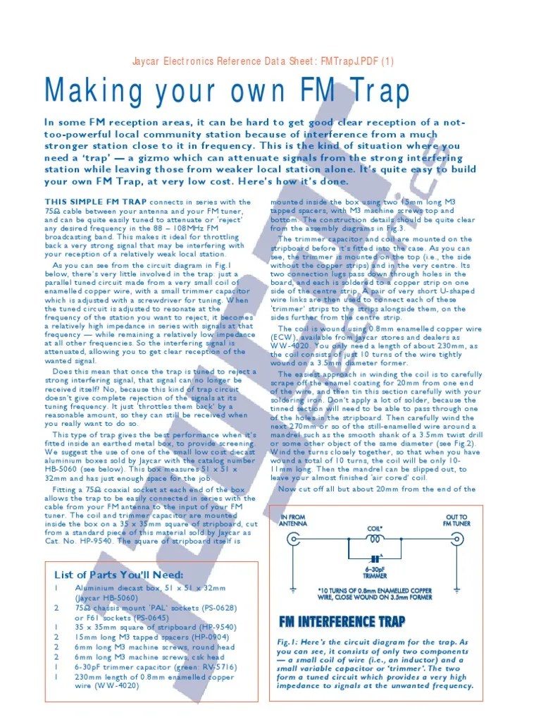 How To Make Your Own FM Trap PDF Inductor Electrical Connector