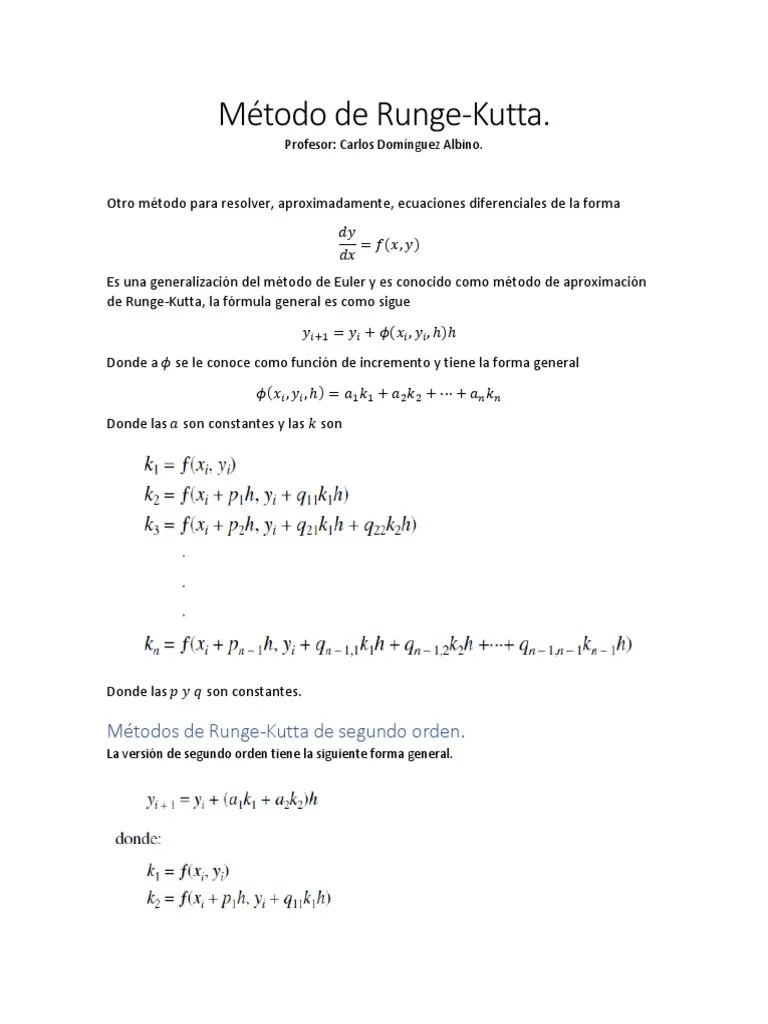 Métodos de RungeKutta de Segundo Orden PDF Conceptos matemáticos