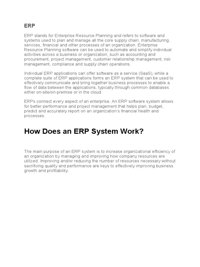 How Does An ERP System Work? PDF Enterprise Resource Planning