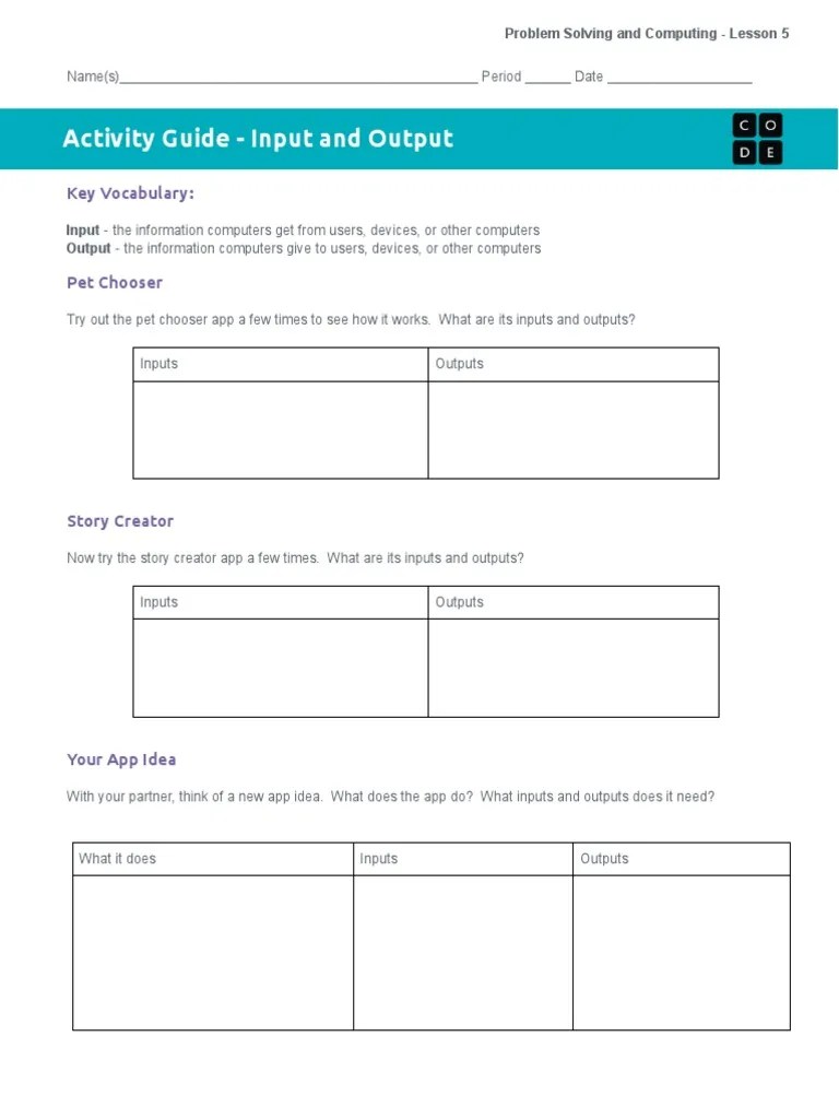 U1L05 - Activity Guide - Input Output - Google Docs | PDF