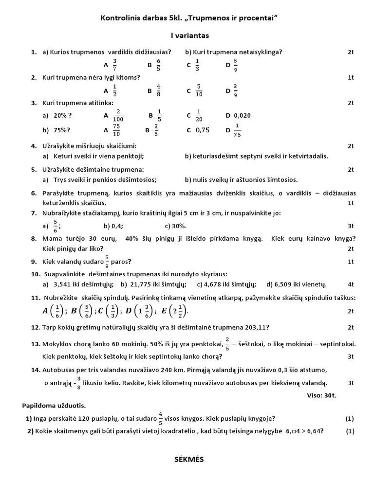 k.d.5kl Trupmenos Ir Procentai PDF