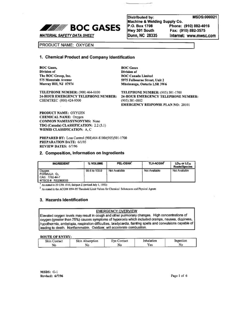 MSDS Oxygen PDF
