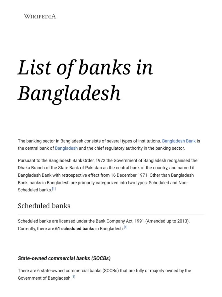 List of Banks in Bangladesh Wikipedia PDF Bangladesh Companies