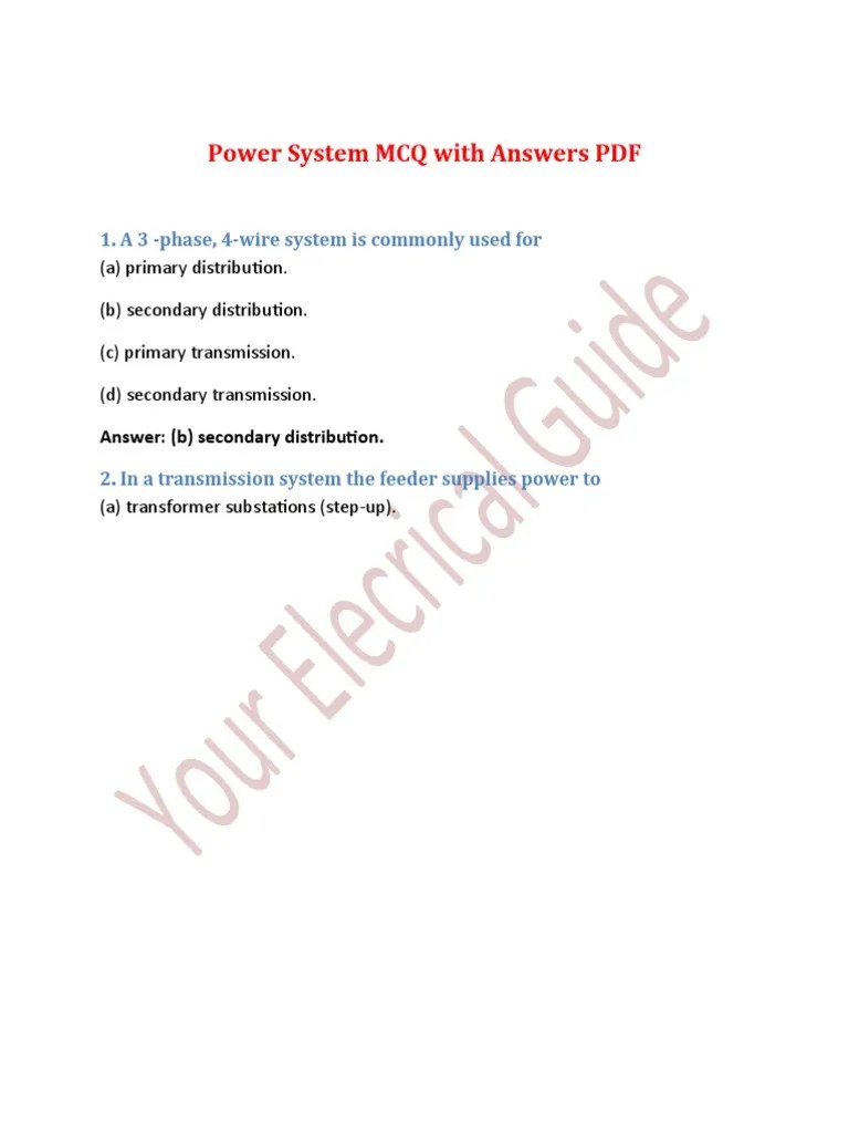 Power System MCQ With Answers PDF PDF Electric Power Transmission