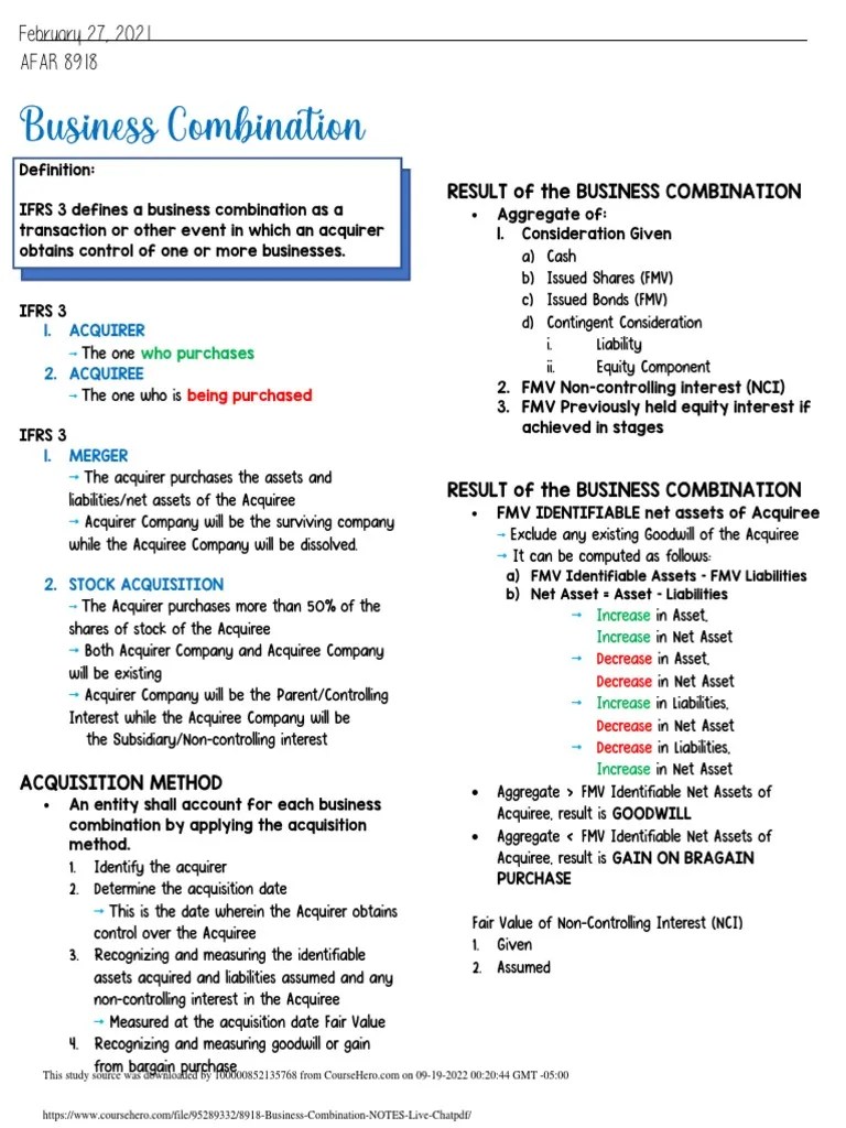 8918 Business Combination NOTES Live Chat PDF PDF Mergers And