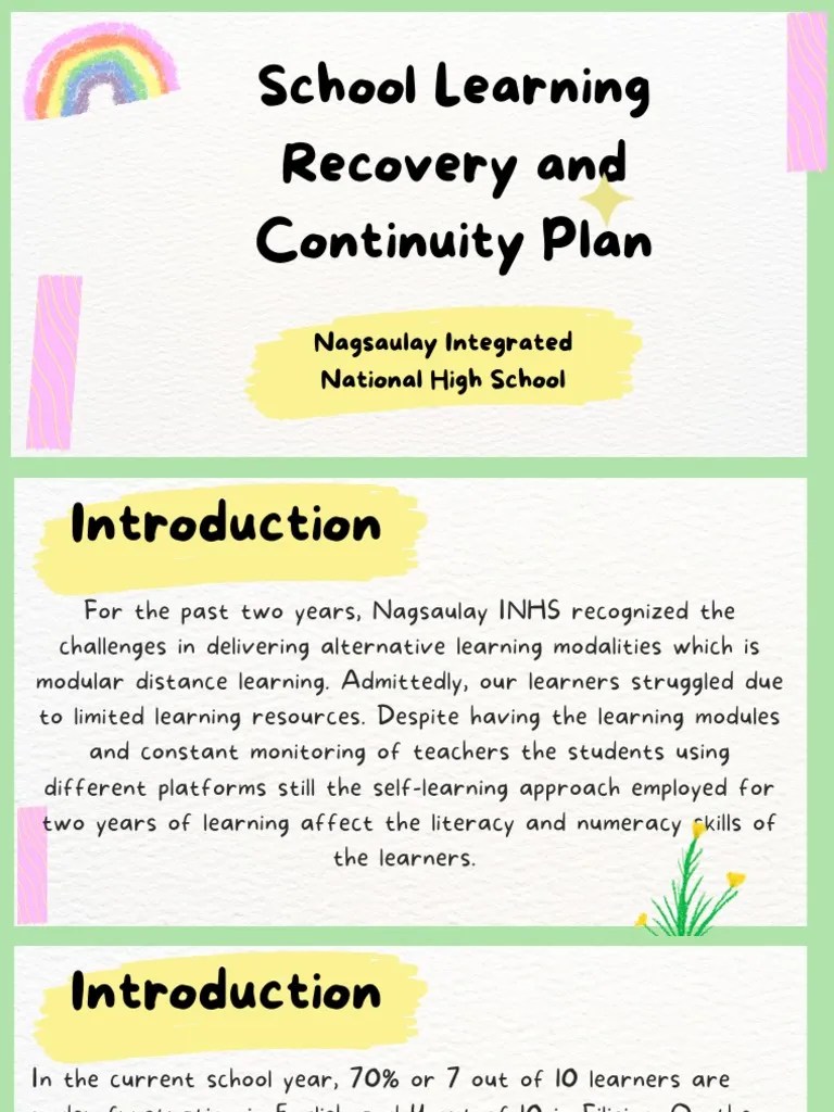 School Learning Recovery Plan PDF Learning Teachers