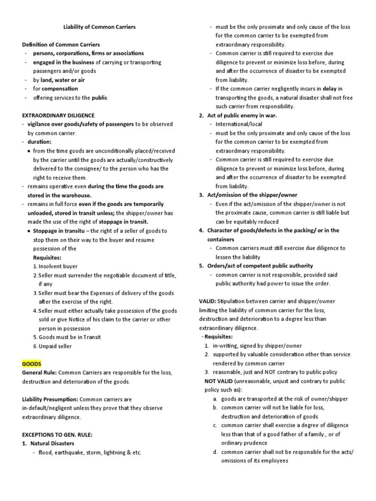 Common Carrier PDF Legal Liability Common Carrier