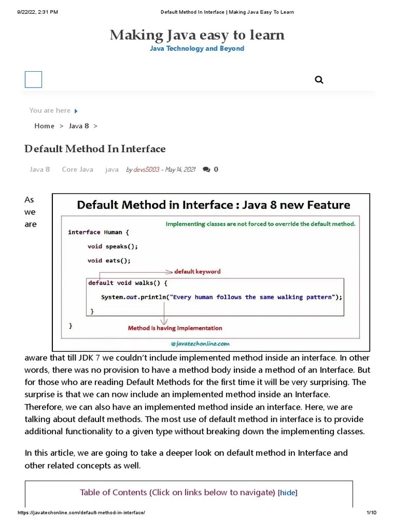 Default Method in Interface PDF