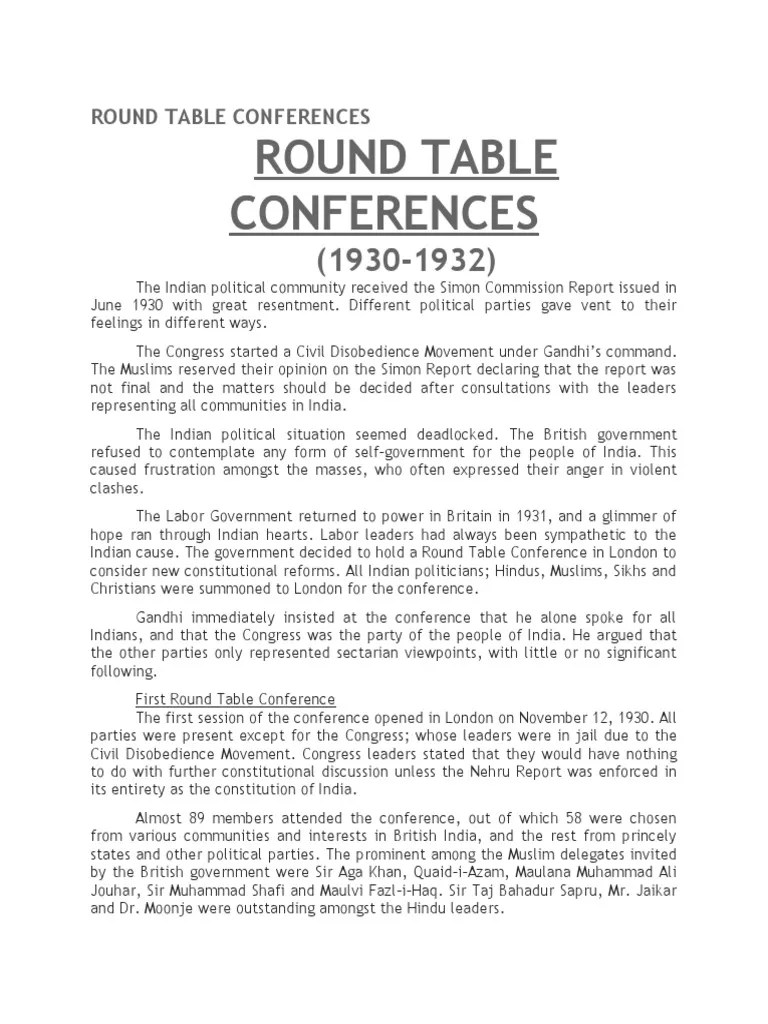 Round Table Conferences PDF British Raj Mahatma Gandhi