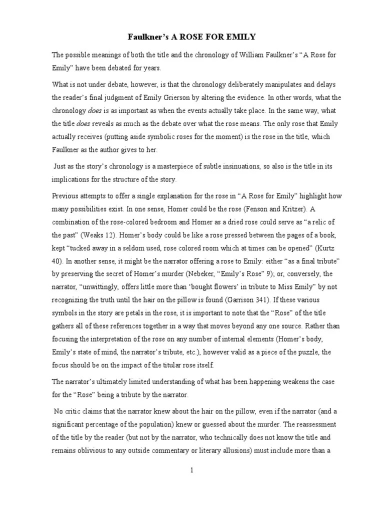 Analysis of a Rose for Emily William Faulkner Narration