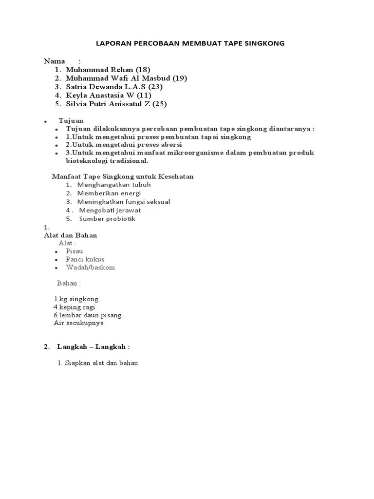 Laporan Percobaan Membuat Tape Ketan PDF