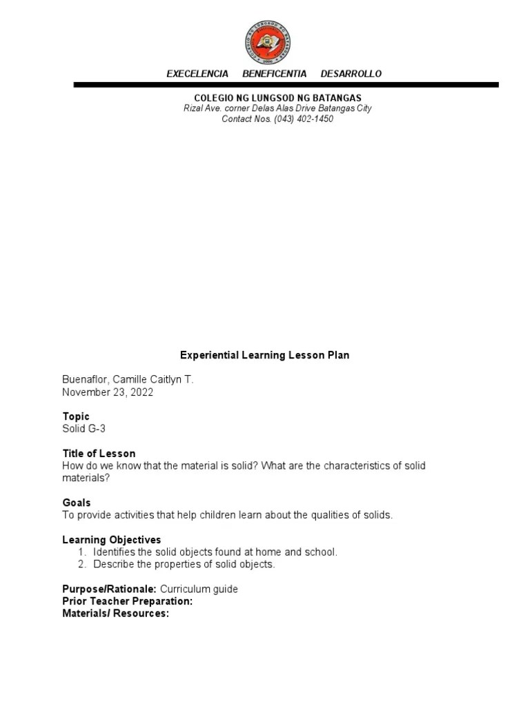 Experiential Learning Lesson Plan | PDF