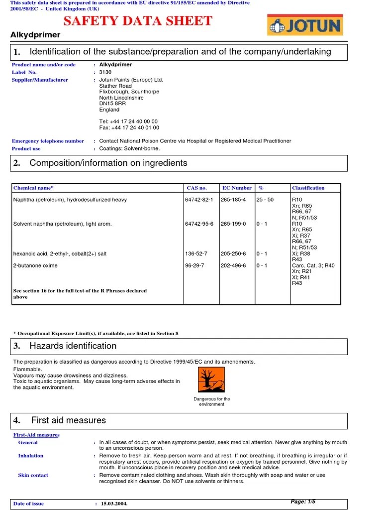 MsdsAlkyd Primer PDF Water Personal Protective Equipment
