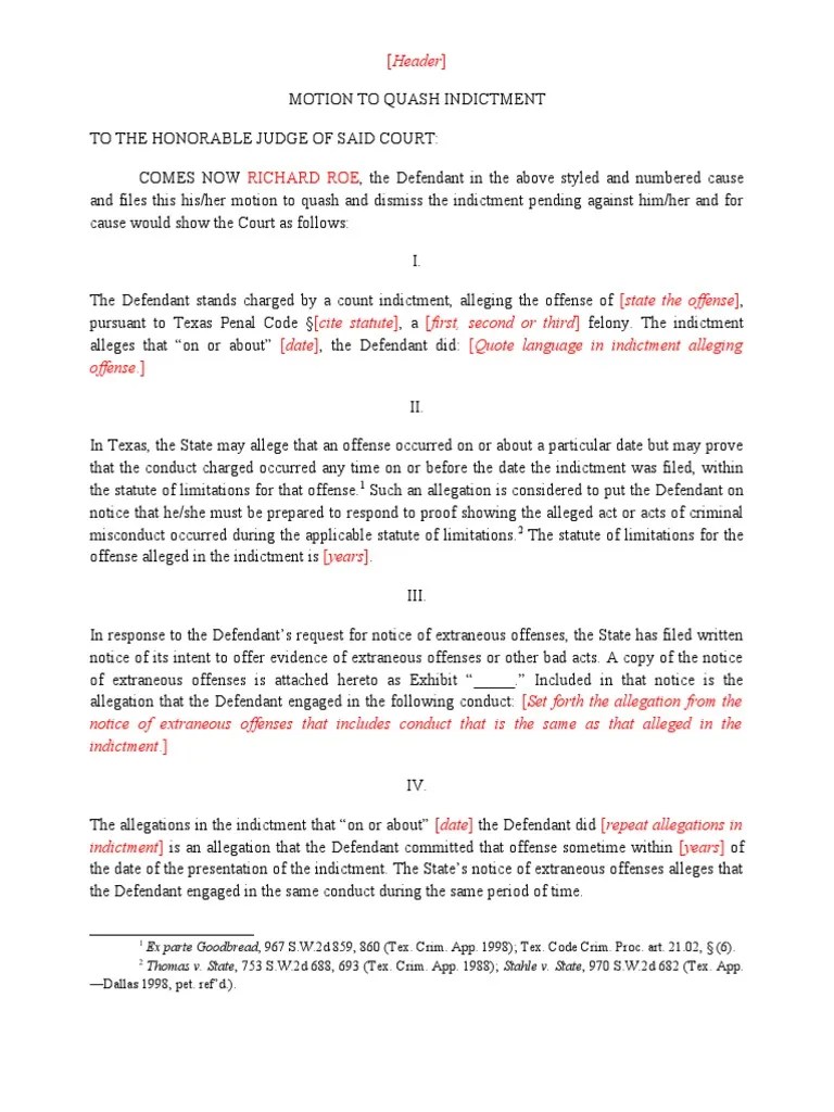 2022 Texas Motion To Quash Indictment Alt PDF Indictment