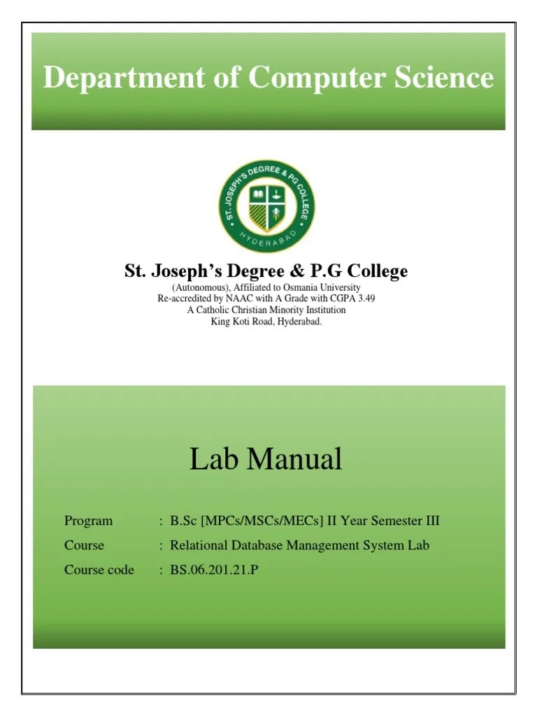 DBMS LAB Manual PDF Relational Database Databases