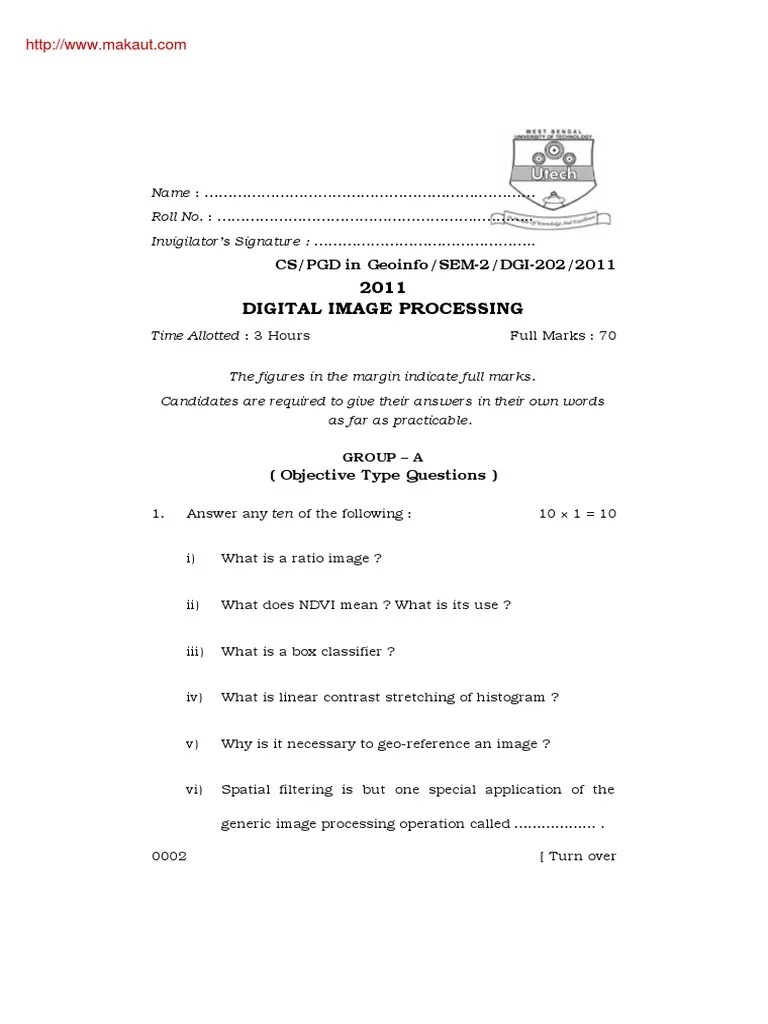 Pgdgi 202 Digital Image Processing 2011 PDF Accuracy And Precision