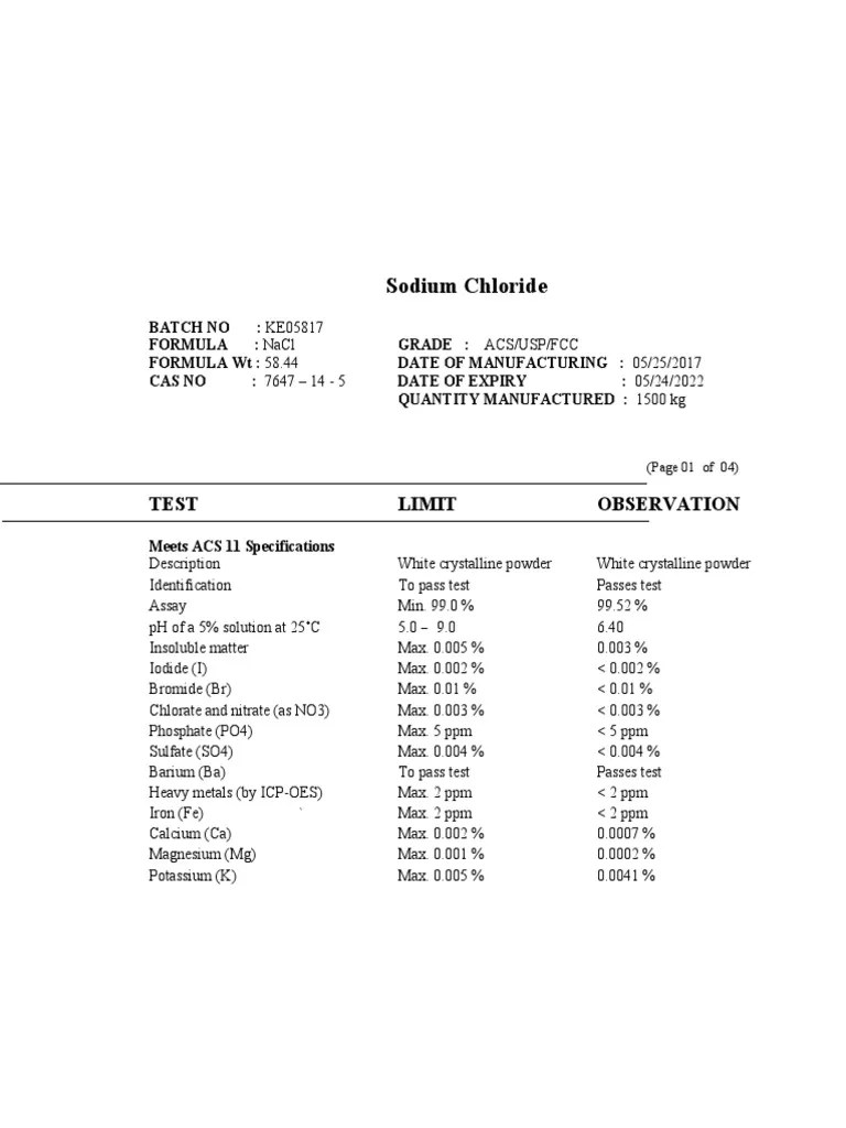 KE05817 Sodium Chloride ACSUSPFCC (Qualifine) Separate Monograph