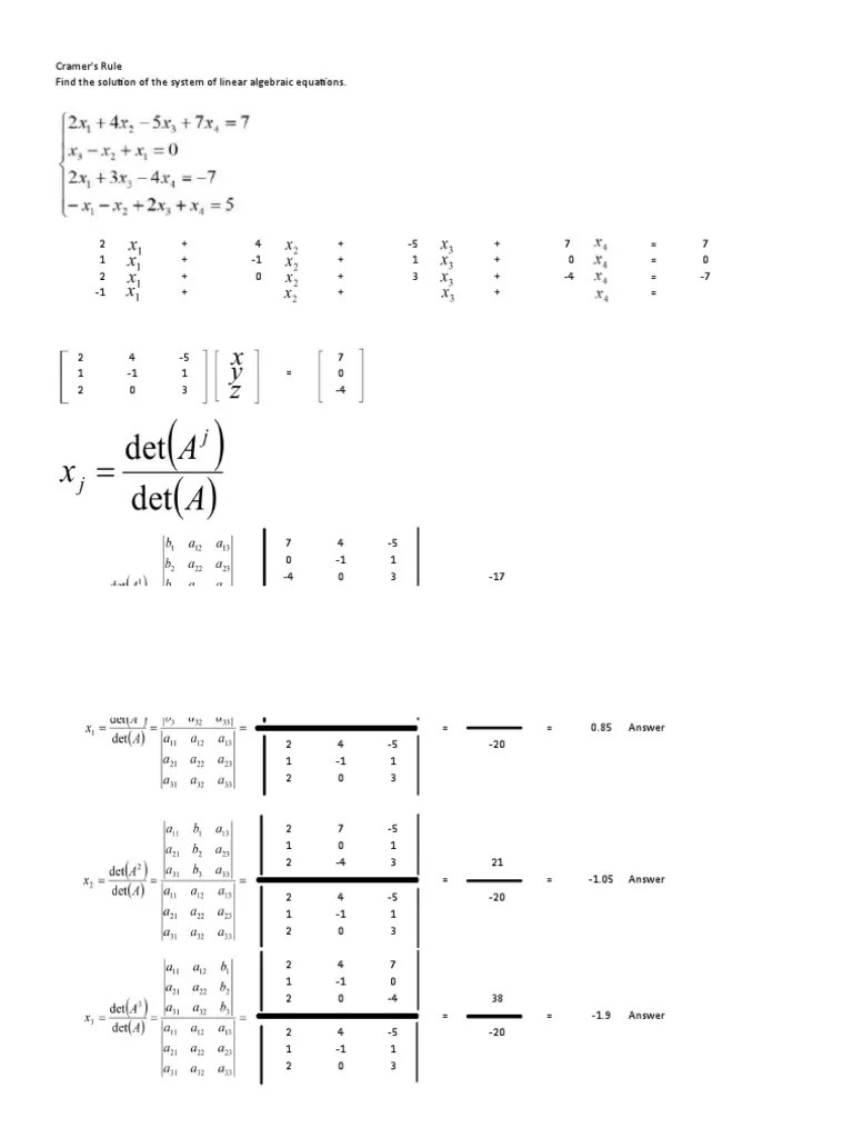 Cramer's Rule PDF Equations Mathematics