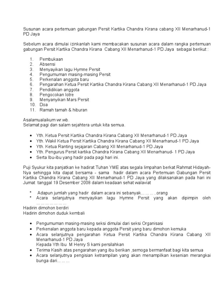 Susunan Acara Pertemuan Pkk Terbaik Kumpulan Contoh Teks MC
