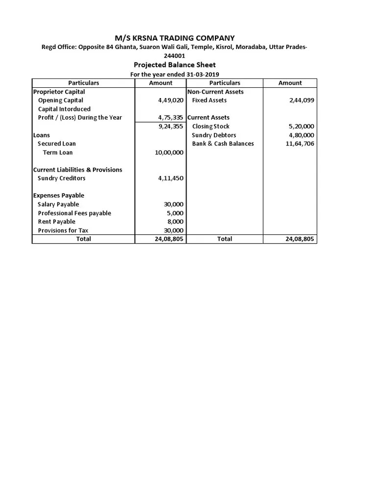 Projected Balance Sheet FY m19 PDF Expense Balance Sheet