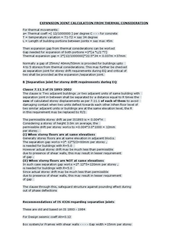 Expansion Joint Calculation From Thermal Consideration PDF Building