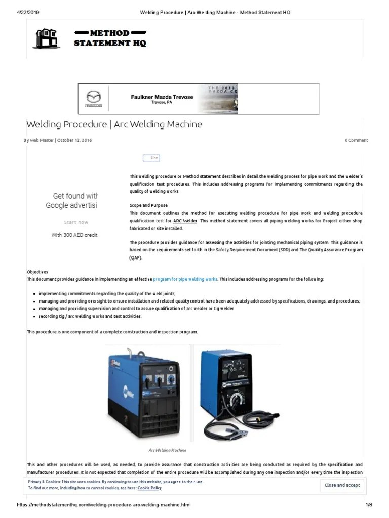 Welding Procedure Arc Welding Machine Method Statement HQ PDF