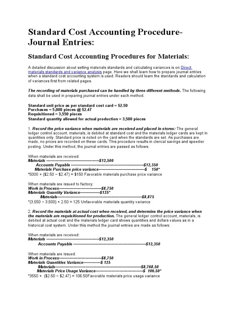 Standard Cost Accounting Procedure PDF