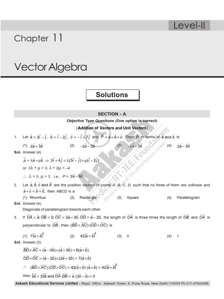 Vector Algebra Solutions Overview Pdf