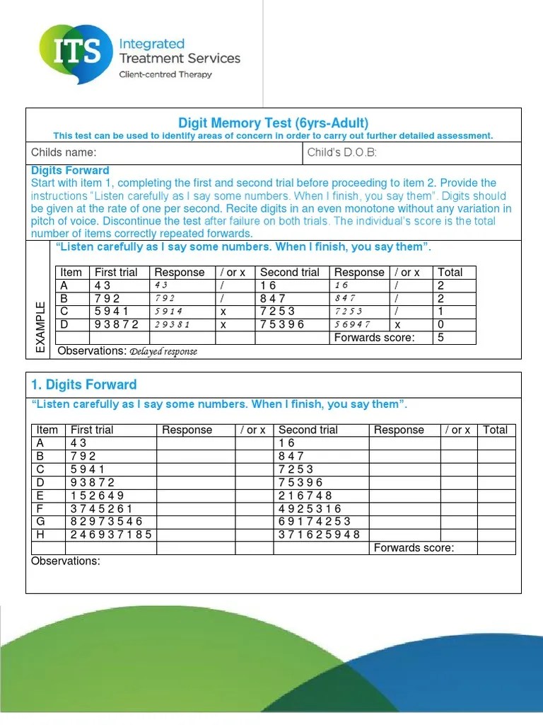 Digit Memory Test PDF Cognition Cognitive Science