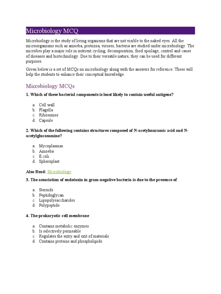 Microbiology MCQ Questions PDF Bacteria Gram Negative Bacteria