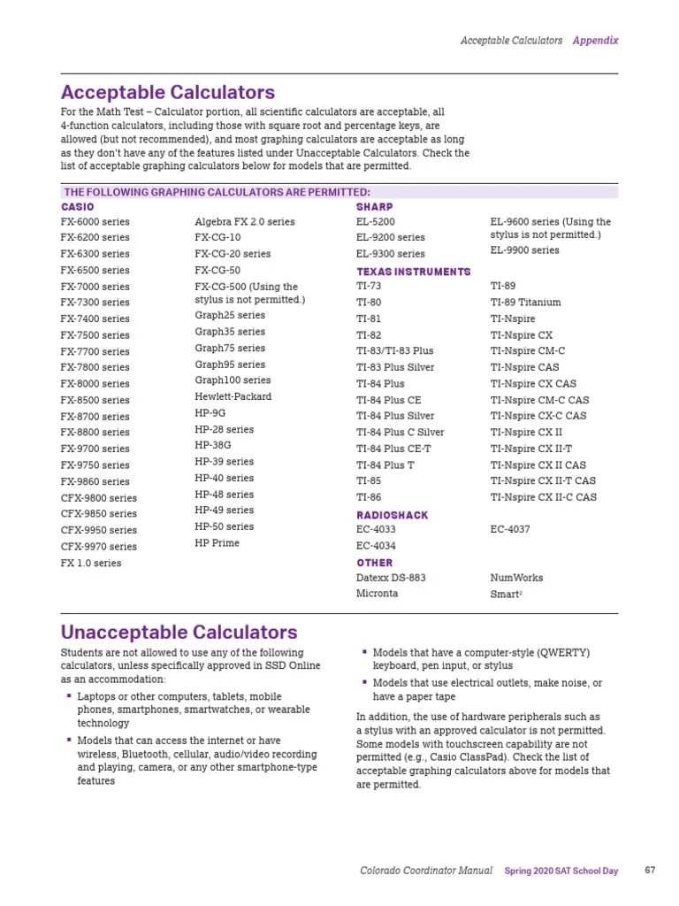 Co Acceptable Calculator List Sat PDF Consumer Electronics Office