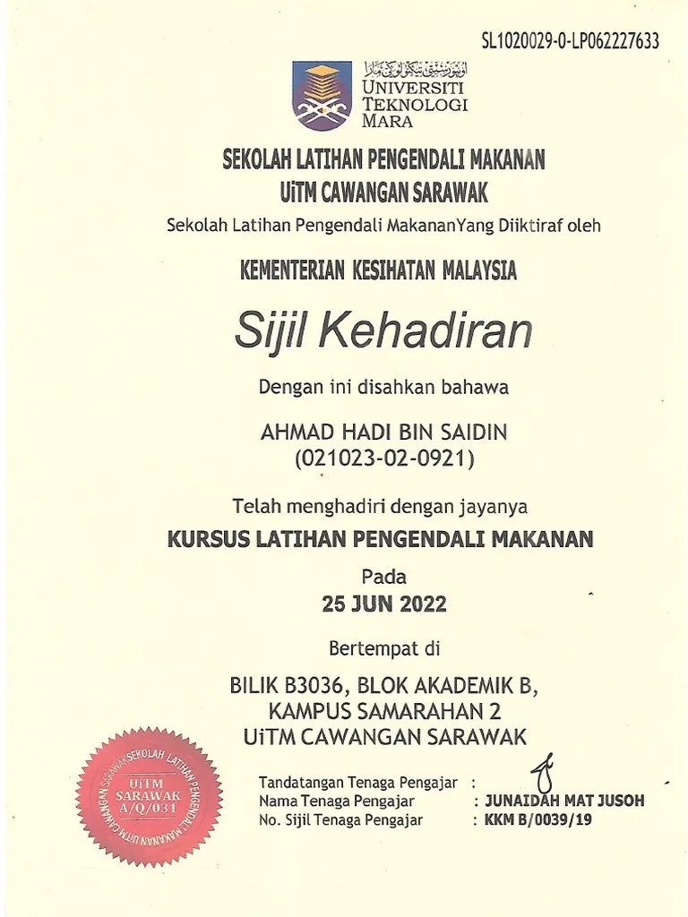 Food Handling Certificate PDF