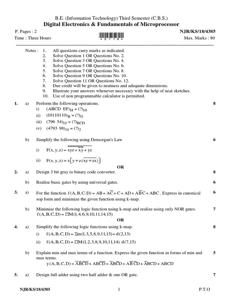 Digital Electronics & Fundamentals of Microprocessor B.E. (Information