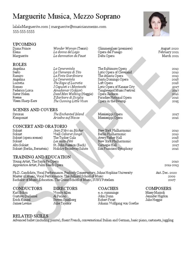 Artist in Residence Resume Example Opera America PDF Opera Classical Music