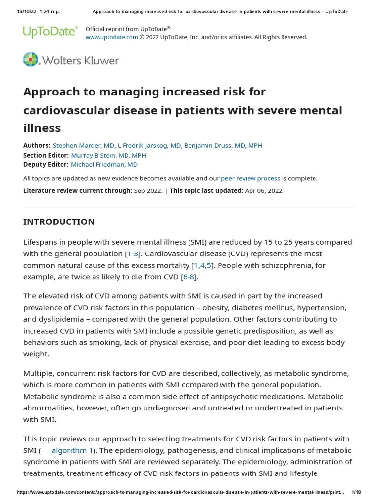 Approach To Managing Increased Risk For Cardiovascular Disease in
