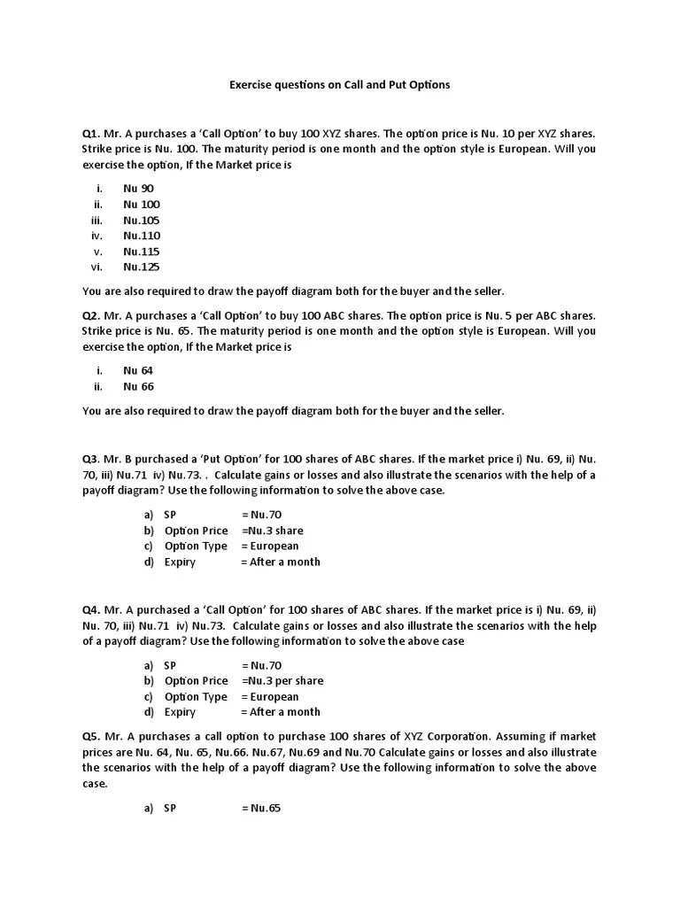 Option Exercise PDF Option (Finance) Put Option