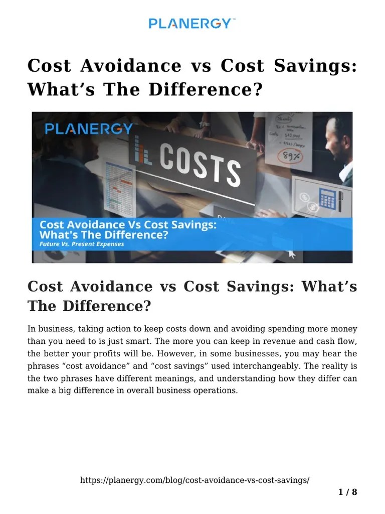 Cost Avoidance Vs Cost Savings PDF Prices Cost
