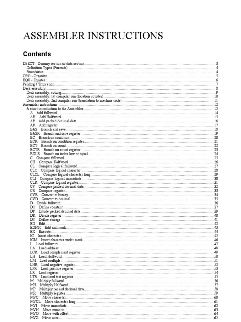 Assembler Instructions Assembly Language Instruction Set Free 30