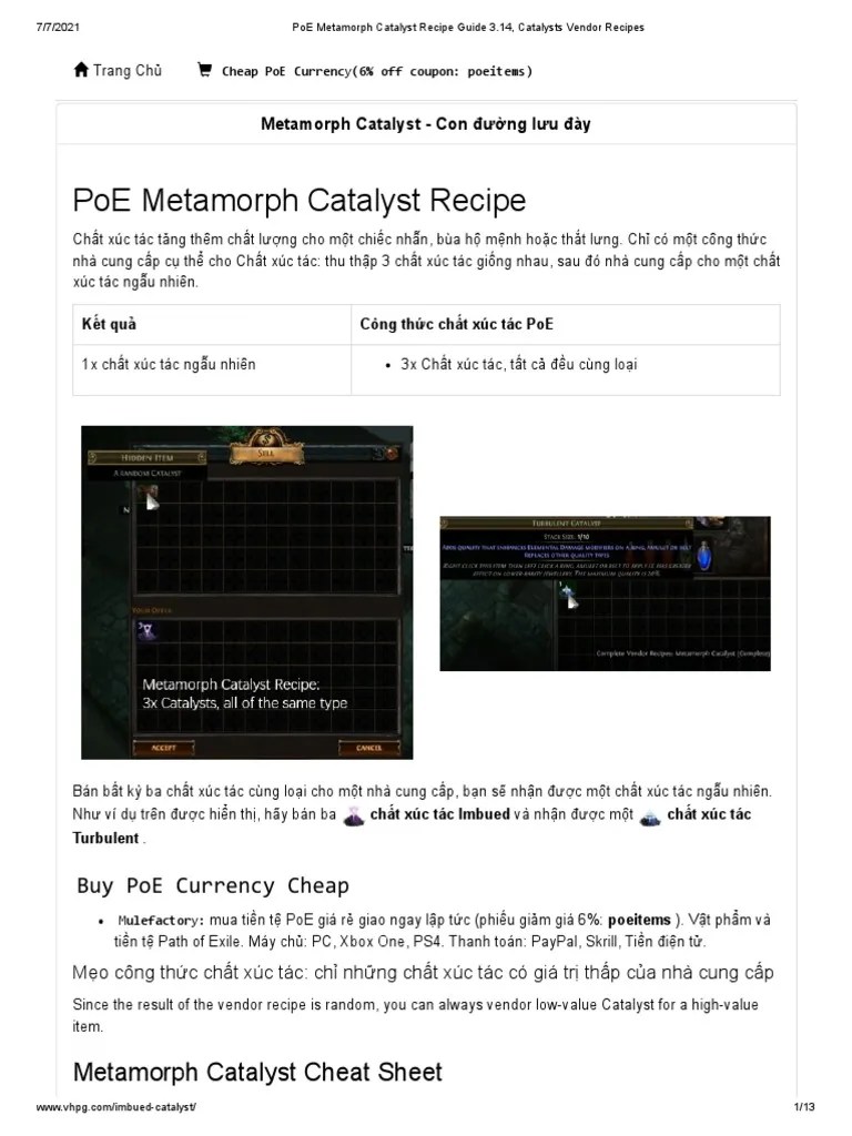 PoE Metamorph Catalyst Recipe Guide 3.14, Catalysts Vendor Recipes PDF
