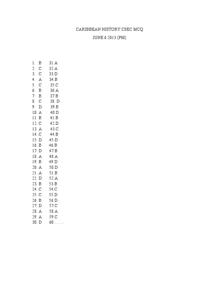 Csec History 2013 Mcq Answer Sheet PDF