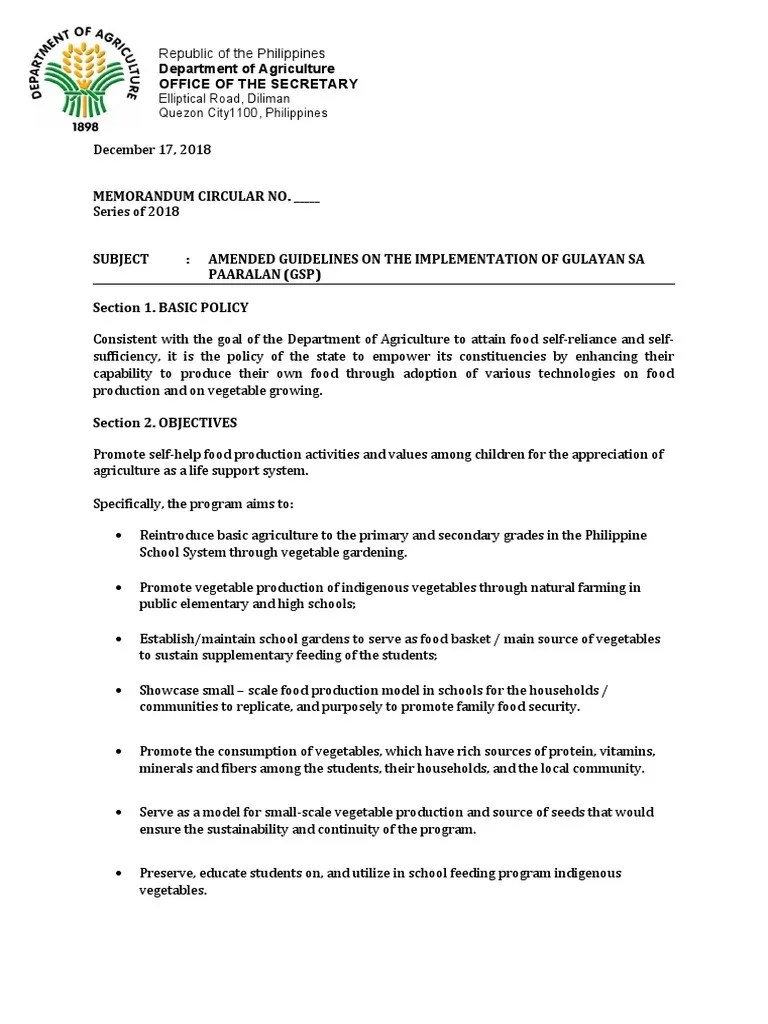 Gulayan Sa Paaralan Draft Guidelines PDF Foods Vegetables