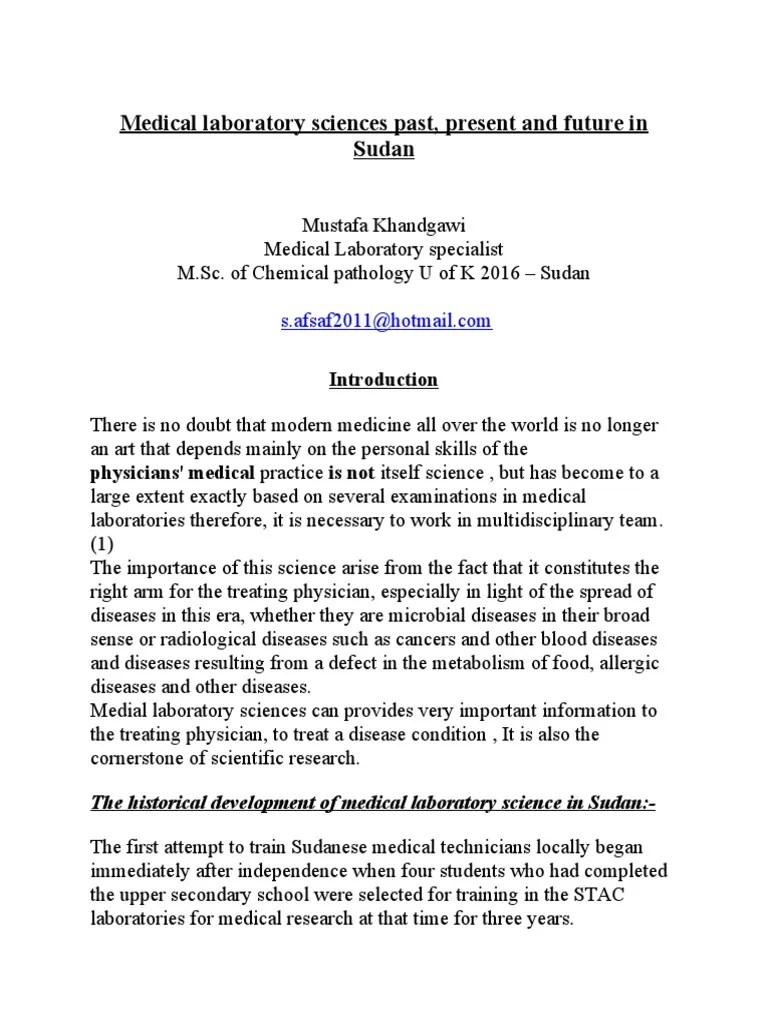 Medical Laboratory Sciences Past, Present and Future PDF Pathology