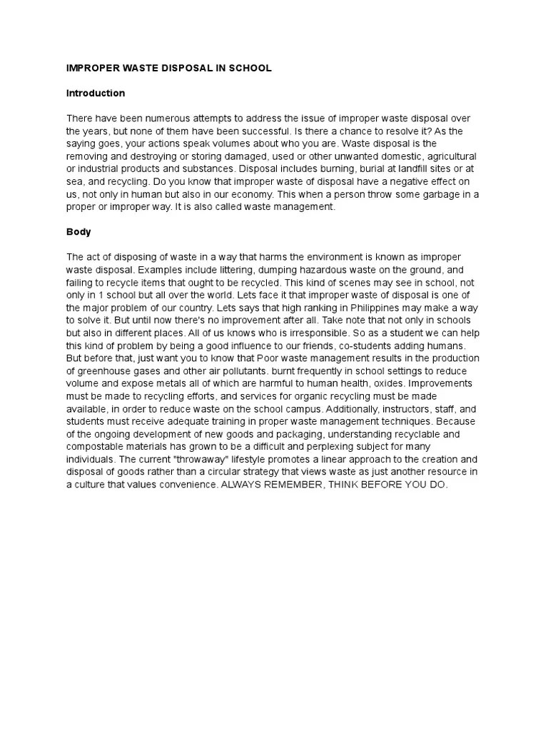 Improper Waste Disposal in School PDF