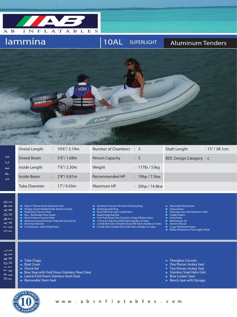 AB Tenders 10AL Spec Sheet PDF Deck (Ship) Rowing