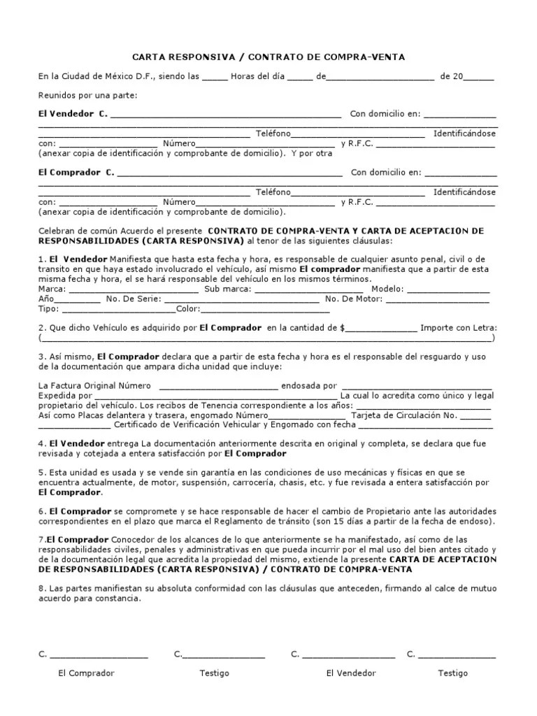 Carta Responsiva Vehicular