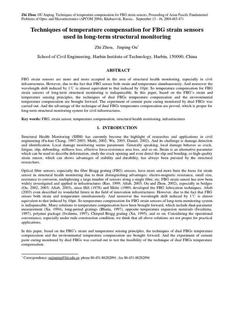 Techniques of Temperature Compensation For FBG Strain Sensors Used in LongTerm Structural