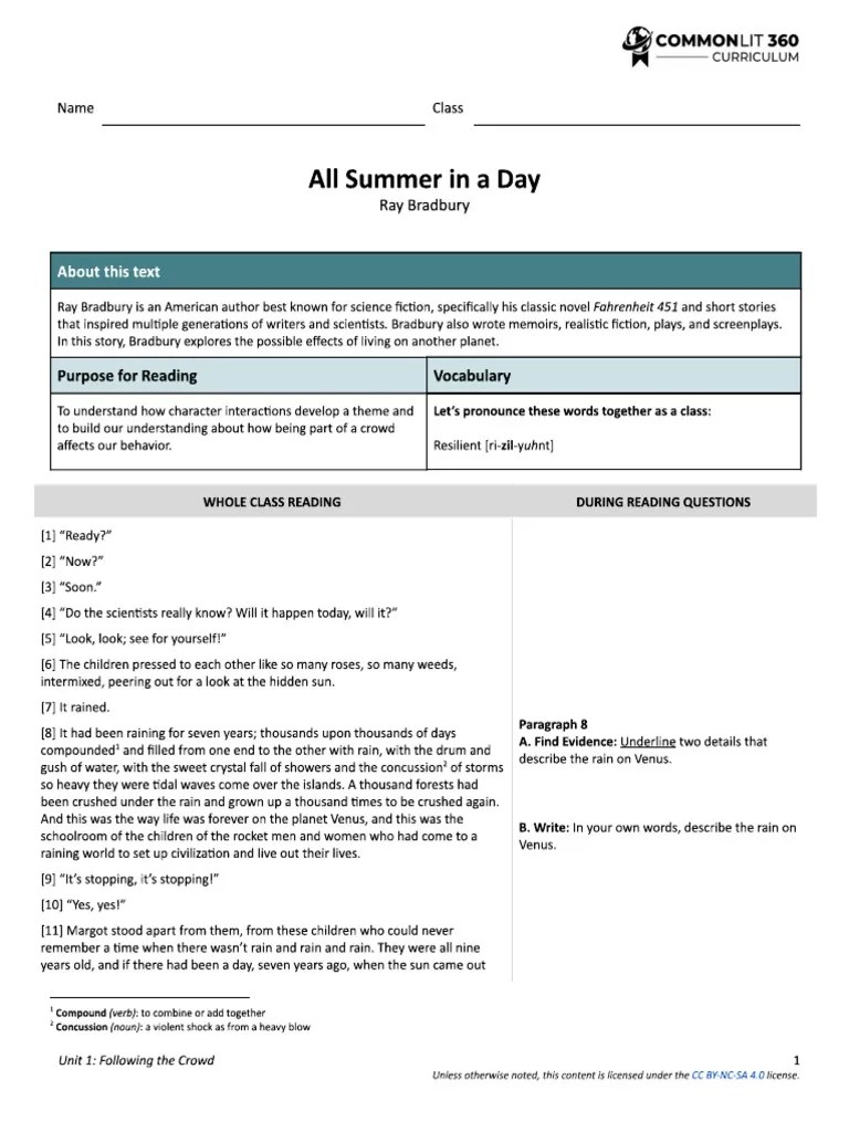All Summer in A Day | PDF