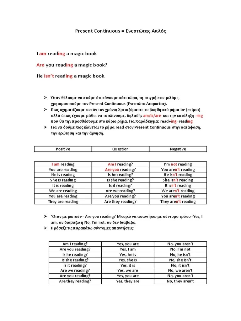 Present Continuous Theory PDF