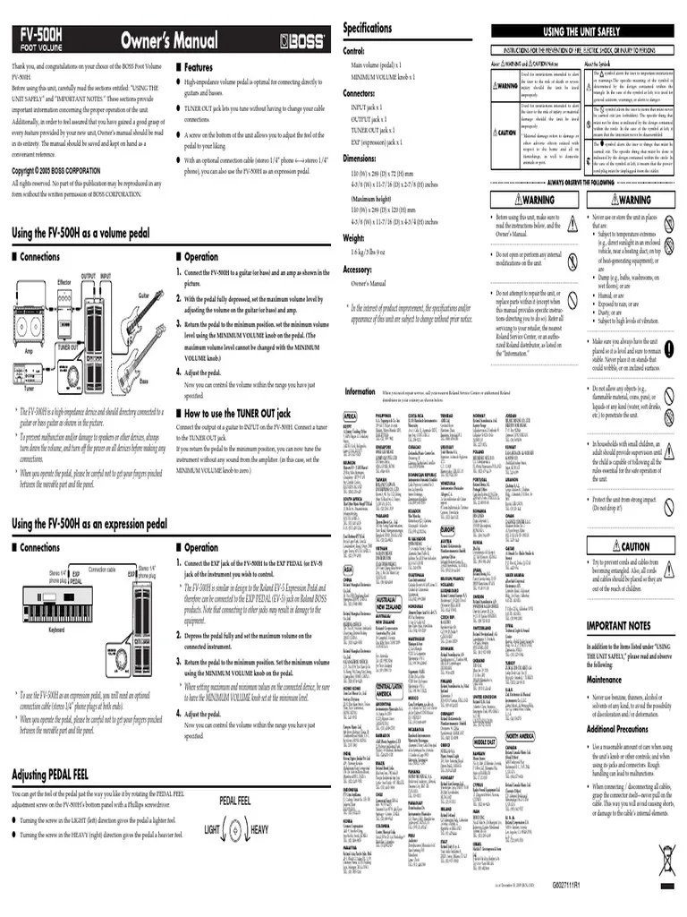 Boss FV-500H - OM | PDF | Music Technology | Sound Technology