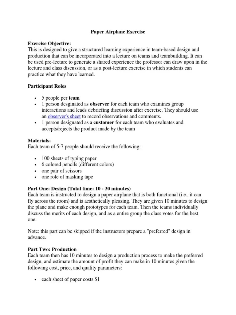 Paper Airplane Exercise PDF Lecture Cognition